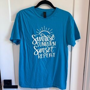 Blue/Green Graphic Tee - Sunrise Sunburn Sunset Repeat